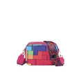 Borsa a tracolla fucsia con blocchi Tetris colorati e ampia tracolla in tessuto - Rosa Rossa