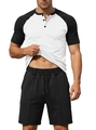 Completo fitness casual da uomo con maglia Henley bicolore e pantaloncini neri - S / Bianco