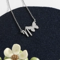 Silver stainless steel butterfly necklace with letter M pendant and polished finish - Silver N