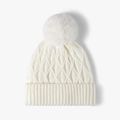 Winter white knit beanie for women featuring a large fluffy faux fur pompom on top - One Size(Adjustable) / White
