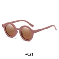 Matte dusty pink round frame children's sunglasses with brown polarized lenses - Frosted Pink Purple Frame Tea Lens