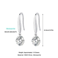 Elegant 2ct 8mm moissanite earrings in S925 sterling silver with product dimensions - E13932 Simple Moissanite Hook / 2 Carat * 2