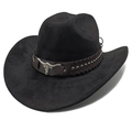 Classico cappello da cowboy in pelle scamosciata nera con testa di toro e borchie d'argento - Nero / M (56-58cm)