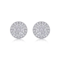 Macro shot of silver sterling silver stud earrings with pave-set sparkling zircon stones - E13481-Classic Round Pavé with GRA Certificate