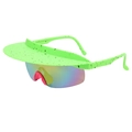 Neon green frameless cycling sunglasses with black polka dots and rainbow lenses - Green Spotted Frame Purple Film