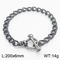 Retro stainless steel Cuban chain bracelet with silver skull OT clasp and 6mm textured links - Fine Scale Texture Skull Bone Toggle Clasp Style (KB179417-Z)
