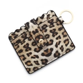 Leopard print PU leather card holder wallet with gold snap button and keyring - B6 Yellow Leopard