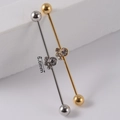 Barbell industrial en plata y oro con motivo de huella de circón de 5,6 mm - NO 13 Pata de Gato / 1.2*38*5*5mm / Color Acero