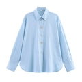 Light blue long-sleeved linen shirt with button details and woven texture in a casual style - XS / Light Blue