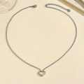 Collana a cuore in acciaio inossidabile argento con incisione LOVE e cristalli incastonati - Collana-Colore Acciaio