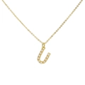 Classic 18k gold plated necklace featuring letter U pendant with small white pearls - Letter U
