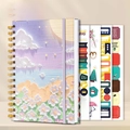 Purple A5 spiral notebook set with elastic band and four sheets of colorful stickers - Night Starlight (Purple) + Gilded Stickers