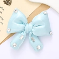 Sparkling light blue satin bow accessory with rhinestone details on white background - Light Blue