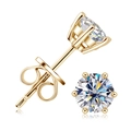 Classic six-prong round cut moissanite earrings in elegant 18K gold plated S925 silver - 0.5 Carat * 2 / Classic 6-Prong Gold
