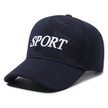 Navy blue baseball cap with white SPORT embroidery and matching embossed pattern - Adjustable / Navy Blue