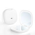 Miroir de maquillage LED portable blanc avec trois couleurs de lumière et port USB-C - Style Rechargeable à Lumière Double Face / Blanc / Grossissement 5X