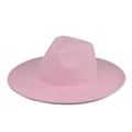 Close-up of pink wool felt fedora with wide brim and reinforced stitched edge detail - Adult 57-60cm / Pink