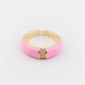 Detailed macro view of pink enamel adjustable gold-plated ring with shimmering zircons - Adjustable Open / Pink