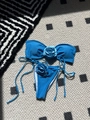 Light blue two-piece bikini featuring 3D rose accents and side-tie drawstring bottoms - Lake Blue