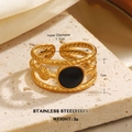 18K gold plated stainless steel wave ring with black enamel circle, 1.7cm diameter - Multi-layer Wrap Wave Style (855)