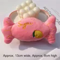 Detailed close-up of a pink plush candy pet toy with Sugar embroidery and dimensions - Pink (Sugar + Lemon Embroidery)