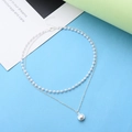Detail of double-layer silver chain and pearl pendant with adjustable lobster clasp - Necklace 13 / Silver