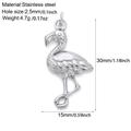 Stainless steel flamingo pendant charm with 30mm height and 15mm width measurements - Silver Tone Bird (S21)