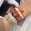 Adjustable natural crystal stone beaded bracelets with colorful irregular mineral chips - 6-Piece Set