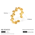 Macro detail of 18K gold-plated stainless steel beaded open ring with 5mm width - Adjustable Open / Gold Beads Chain Style (NB-R24353)
