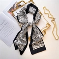 Elegant black and white zebra pattern long silk scarf in a vintage golden display tray - Black and White Zebra Print (LJ21-H106)