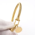 Golden cable twist stainless steel bracelet with U-shape buckle and St. Benedict medal - Gen 1 #Tag / Gold