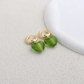 Boucles d'oreilles créoles dorées avec pendentifs en verre vert émeraude en cœur - Nouveau Vert