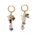 Vergoldete Creolen aus Edelstahl mit hohler Blume und bunten Natursteinperlen im Boho-Stil - Bunt