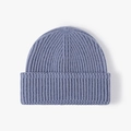 Dicke Rippstrick-Beanie für den Winter in Graublau mit klassischem Umschlag - Graublau