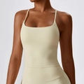 Light yellow yoga sports tank top with slim straps and athletic elastic fabric for women - Oat Apricot