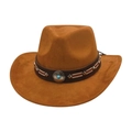 Brown faux suede western cowboy hat with studded leather band and turquoise bead detail - One Size / Khaki (Turquoise Round Ornament)