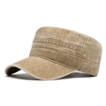Distressed khaki cotton flat top military cap with vintage washed finish and side eyelets - Khaki 2