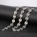 Collar de eslabones de granos de café de acero inoxidable sobre rollo de cuero - Pulsera / 7mm/21cm / Color Acero