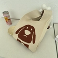 Knitted tote bag featuring a cute brown cartoon puppy pattern on beige knit fabric - Cinnamon Dog Beige
