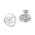 Silver stainless steel Eye of Horus stud earrings with sparkling cubic zirconia accent - Eye of Horus Symbol Style (KE51059-K)