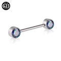 G23 titanium barbell nipple ring featuring iridescent round cubic zirconia crystals - Colorful Zirconia