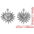 Retro stainless steel heart-shaped sunburst pendant with dimensions of 40mm x 37mm - Steel Color Large Heart Ray Style F