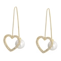 Orecchini a goccia dorati con cuore di strass e un ciondolo di perla bianca elegante - Stile Cuore Trifoglio (KE83378-K) / Oro