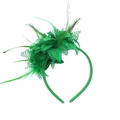 Elegant green feather fascinator headband with mesh and fabric flower for festive parties - Green Feather Headband