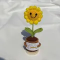 Handmade crochet sunflower potted plant with a smile face and gift card for positive vibes - Positive Potted-Tall Stem Sunflower