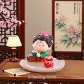 Q-version Tang Dynasty lady figurine reading a book on a pink lotus base decor - Reading Style with Lotus Base (1056-25)