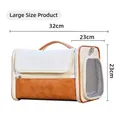 Large portable pet carrier bag in beige canvas and brown leather, size 32x23x23cm - Large (32*23*23cm)