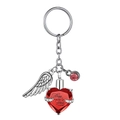 Silver angel wing and red heart cremation urn keychain with Always on my mind engraving - Red