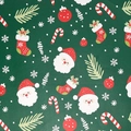 Christmas wrapping paper with Santa, stockings and candy canes on dark green background - 50*70CM / Gentleman in Fur Hat / 1 Sheet