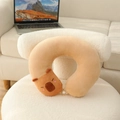Detailed plush capybara U-shaped neck pillow with snap button and embroidery - Style 2 (Light Brown)